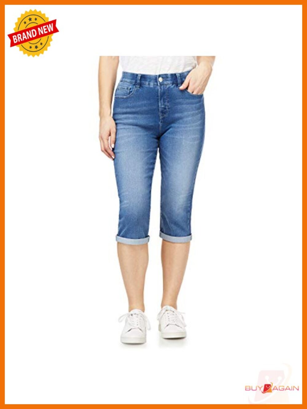 Mid-Rise Stretch Denim Capri Jeans - Figure Enhancing 17" Inseam